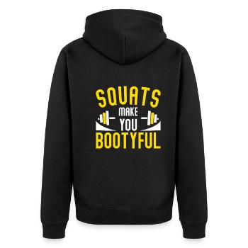 Kniebeugen Machen Sie Bootyful - Fitness - Unisex Premium Bio Zip Hoodie - Schwarz - Hinten - Nico (187cm)