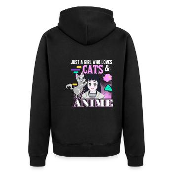 Nur Ein Mädchen Das Katzen Und Anime Liebt - Unisex Premium Bio Zip Hoodie - Schwarz - Hinten - Nico (187cm)