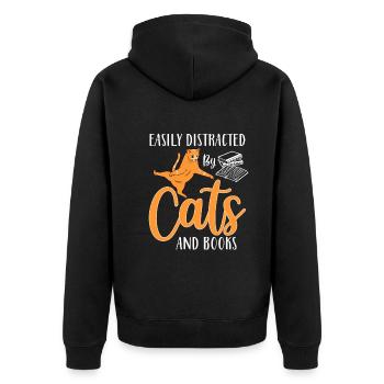 Leicht Von Katzen Und Büchern Abgelenkt - Kätzchen - Unisex Premium Bio Zip Hoodie - Schwarz - Hinten - Nico (187cm)