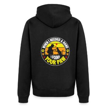 Als Ich Eine Hand Brauchte Fand Ich Deine Pfote - Unisex Premium Bio Zip Hoodie - Schwarz - Hinten - Nico (187cm)