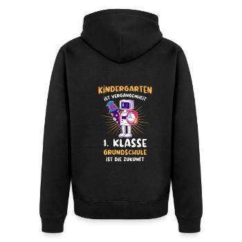 Schulanfang Einschulung 1 Klasse Grundschule - Unisex Premium Bio Zip Hoodie - Schwarz - Hinten - Nico (187cm)