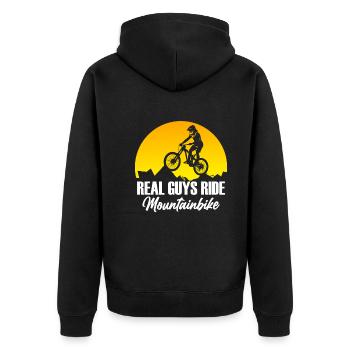 Richtige Jungs Fahren Mountainbike - Fahrradfahrer - Unisex Premium Bio Zip Hoodie - Schwarz - Hinten - Nico (187cm)