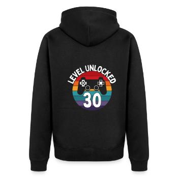 Niveau 30 Débloquer le jeu du 30e anniversaire - Veste à capuche bio Premium Unisexe - noir - Dos - Nico (187cm)
