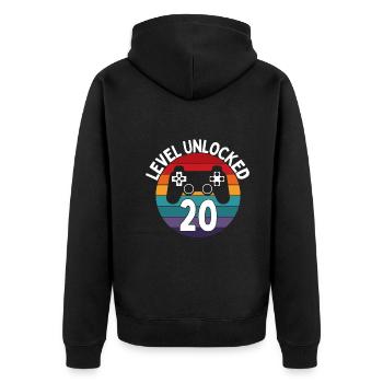 LEVEL 20 UNLOCK BIRTHDAY GAMING - Unisex Premium Organic Zip Hoodie - black - Back - Nico (187cm)