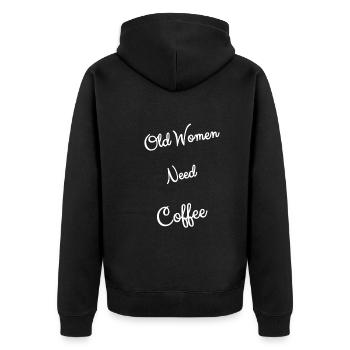 OMA`s BRAUCHEN KAFFEE - Unisex Premium Bio Zip Hoodie - Schwarz - Hinten - Nico (187cm)