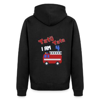 Tatü Tata Ich Bin 4 - Feuerwehrmann - Unisex Premium Bio Zip Hoodie - Schwarz - Hinten - Nico (187cm)