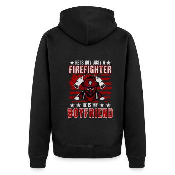 Er Ist Nicht Nur Ein Feuerwehrmann - Unisex Premium Bio Zip Hoodie - Schwarz - Hinten - Nico (187cm)