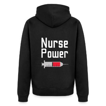 Krankenschwester Power - Unisex Premium Bio Zip Hoodie - Schwarz - Hinten - Nico (187cm)