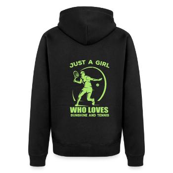Just a girl who loves sunshine and tennis - Unisex Premium Organic Zip Hoodie - black - Back - Nico (187cm)