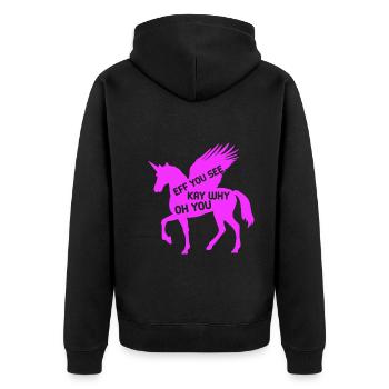 Lustiger Einhorn Spruch Mit Pinken Einhorn - Unisex Premium Bio Zip Hoodie - Schwarz - Hinten - Nico (187cm)