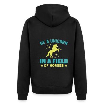 Sei Ein Einhorn Auf Einem Gebiet Der Pferde - Unisex Premium Bio Zip Hoodie - Schwarz - Hinten - Nico (187cm)