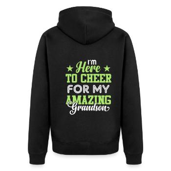 I'm here for my amazing grandson - Unisex Premium Organic Zip Hoodie - black - Back - Nico (187cm)
