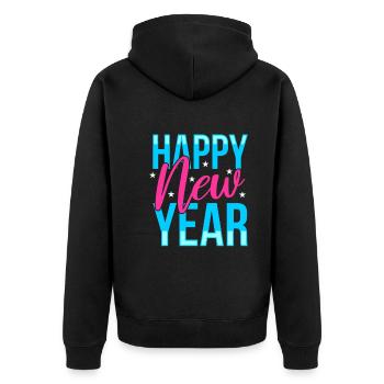 Frohes Neues Jahr - Unisex Premium Bio Zip Hoodie - Schwarz - Hinten - Nico (187cm)