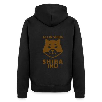Allin Shiba Inu - Shiba Inu Coin - Unisex Premium Bio Zip Hoodie - Schwarz - Hinten - Nico (187cm)