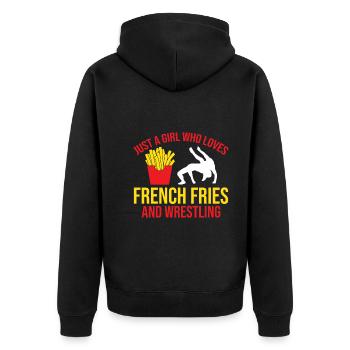 Nur Ein Mädchen Das Pommes Frites Und Wrestling Li - Unisex Premium Bio Zip Hoodie - Schwarz - Hinten - Nico (187cm)
