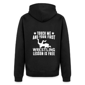Berühren Sie Mich Und - Lustiger Wrestler - Unisex Premium Bio Zip Hoodie - Schwarz - Hinten - Nico (187cm)