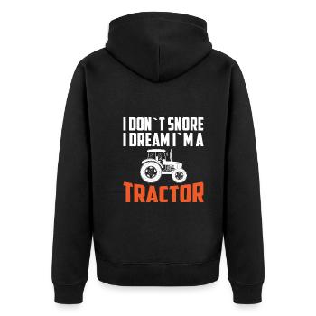 Ich Schnarche Nicht Ich Träume Ich Bin Ein Traktor - Unisex Premium Bio Zip Hoodie - Schwarz - Hinten - Nico (187cm)