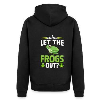 Wer Hat Die Frösche Rausgelassen? Lustiger Frosch - Unisex Premium Bio Zip Hoodie - Schwarz - Hinten - Nico (187cm)