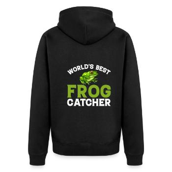Weltbester Froschfänger - Frosch - Unisex Premium Bio Zip Hoodie - Schwarz - Hinten - Nico (187cm)