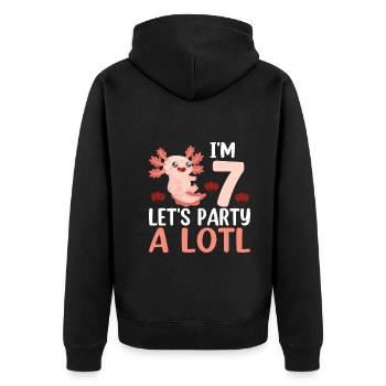 I Am 7 Let's Party A Lotl - Funny Axolotl - Unisex Premium Organic Zip Hoodie - black - Back - Nico (187cm)