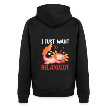 Je veux juste me détendre - Drôle d’axolotl - Veste à capuche bio Premium Unisexe - noir - Dos - Nico (187cm)