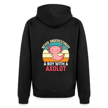 Ne sous-estimez jamais un garçon avec de l’axolotl - Veste à capuche bio Premium Unisexe - noir - Dos - Nico (187cm)