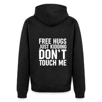 Free Hugs Lustiger Kaktus Spruch - Kakti - Unisex Premium Bio Zip Hoodie - Schwarz - Hinten - Nico (187cm)