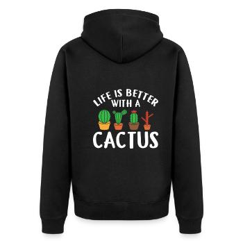 Das Leben Ist Besser Mit Einem Kaktus - Unisex Premium Bio Zip Hoodie - Schwarz - Hinten - Nico (187cm)