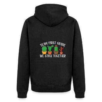 Team First Grade Wir Halten Zusammen - Schulkaktus - Unisex Premium Bio Zip Hoodie - Schwarz - Hinten - Nico (187cm)