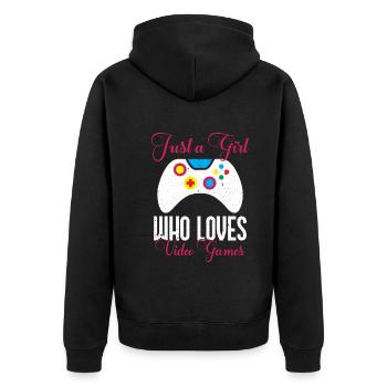 Juste une fille qui aime les jeux vidéo - Veste à capuche bio Premium Unisexe - noir - Dos - Nico (187cm)
