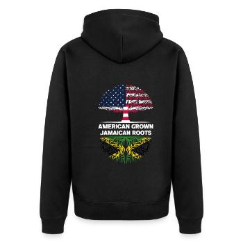 American grown Jamaican Roots Jamaika - Unisex Premium Bio Zip Hoodie - Schwarz - Hinten - Nico (187cm)