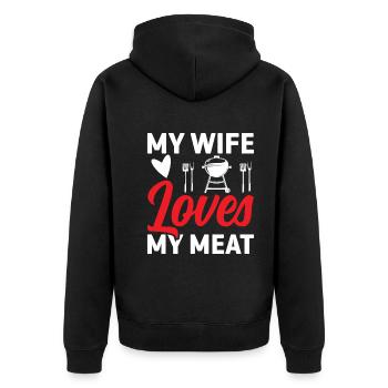 Meine Frau Liebt Mein Fleisch - Grillen - Unisex Premium Bio Zip Hoodie - Schwarz - Hinten - Nico (187cm)