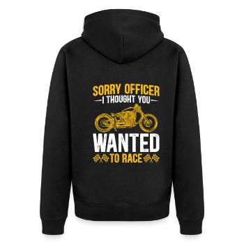 Tut Mir Leid Officer - Lustiger Motorrad Spruch - Unisex Premium Bio Zip Hoodie - Schwarz - Hinten - Nico (187cm)