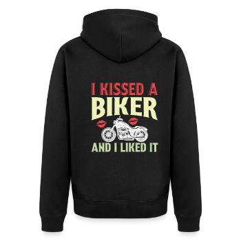 Ich Habe Einen Biker Geküsst Und Es Gefällt Mir - Unisex Premium Bio Zip Hoodie - Schwarz - Hinten - Nico (187cm)