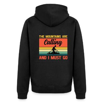Die Berge Rufen Und Ich Muss Gehen - Skifahren - Unisex Premium Bio Zip Hoodie - Schwarz - Hinten - Nico (187cm)