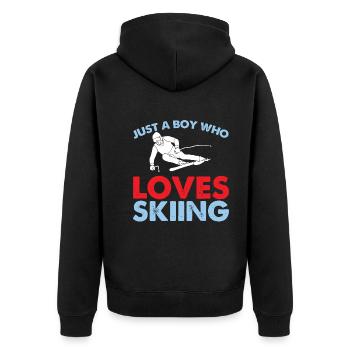 Nur Ein Junge Der Skifahren Liebt - Skifahrer - Unisex Premium Bio Zip Hoodie - Schwarz - Hinten - Nico (187cm)
