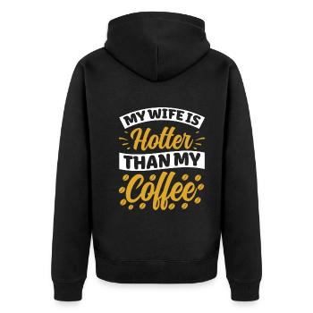 Meine Frau Ist Heißer Als Mein Kaffee - Unisex Premium Bio Zip Hoodie - Schwarz - Hinten - Nico (187cm)