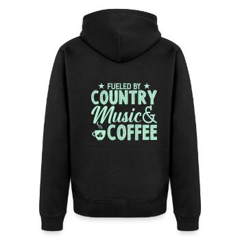 Durch Country Musik Und Kaffee Angeheizt - Unisex Premium Bio Zip Hoodie - Schwarz - Hinten - Nico (187cm)