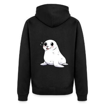 Seehund Robben Baby als Geschenk für Kids - Unisex Premium Bio Zip Hoodie - Schwarz - Hinten - Nico (187cm)