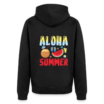 Aloha Summer - Summer holidays - Unisex Premium Organic Zip Hoodie - black - Back - Nico (187cm)