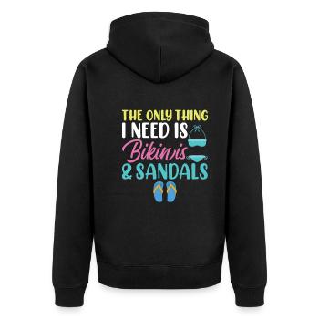 Das Einzige Was Ich Brauche, Bikini Und Sandalen - Unisex Premium Bio Zip Hoodie - Schwarz - Hinten - Nico (187cm)