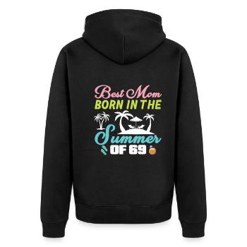 Beste Mutter Geboren Im Sommer 69 - Sommer - Unisex Premium Bio Zip Hoodie - Schwarz - Hinten - Nico (187cm)