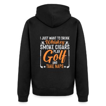Ich möchte Trinken Rauchen Golfen Und Schlafen - Unisex Premium Bio Zip Hoodie - Schwarz - Hinten - Nico (187cm)