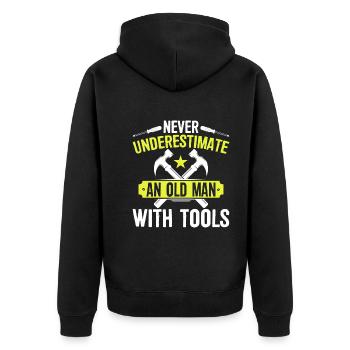 Ne sous-estimez jamais un vieil homme avec des outils - Veste à capuche bio Premium Unisexe - noir - Dos - Nico (187cm)