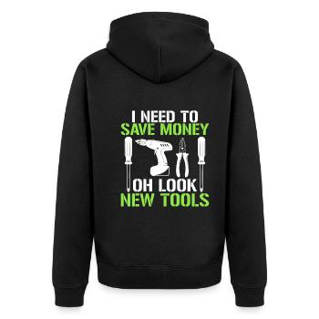 Ich Muss Geld Sparen Oh Schau Mal Neues Werkzeug - Unisex Premium Bio Zip Hoodie - Schwarz - Hinten - Nico (187cm)
