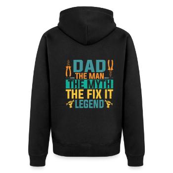 Papa The Man The Myth The Fix It Legend Father - Unisex Premium Organic Zip Hoodie - black - Back - Nico (187cm)