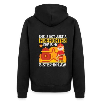 She is not just a firefighter - fire brigade - Unisex Premium Organic Zip Hoodie - black - Back - Nico (187cm)
