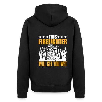 Dieser Feuerwehrmann Wird Sie Nass Machen - Unisex Premium Bio Zip Hoodie - Schwarz - Hinten - Nico (187cm)