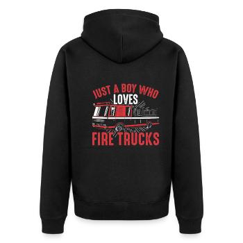 Seulement un garçon qui aime les camions de pompiers - pompiers - Veste à capuche bio Premium Unisexe - noir - Dos - Nico (187cm)