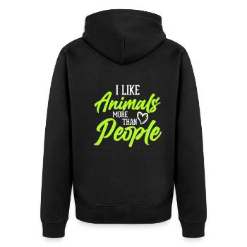 Ich Mag Tiere Mehr Als Menschen - Vegan - Unisex Premium Bio Zip Hoodie - Schwarz - Hinten - Nico (187cm)